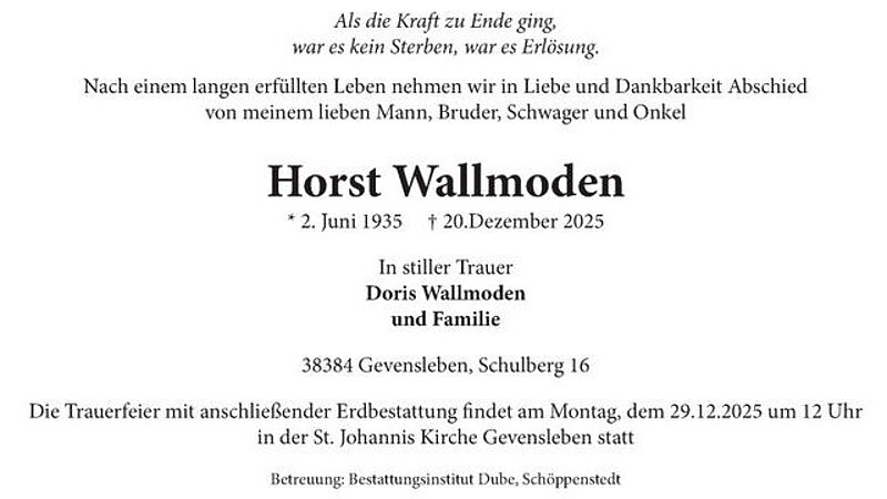 Die Tischtennisfamilie trauert um Horst Wallmoden