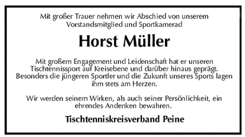 Nachruf Horst Müller